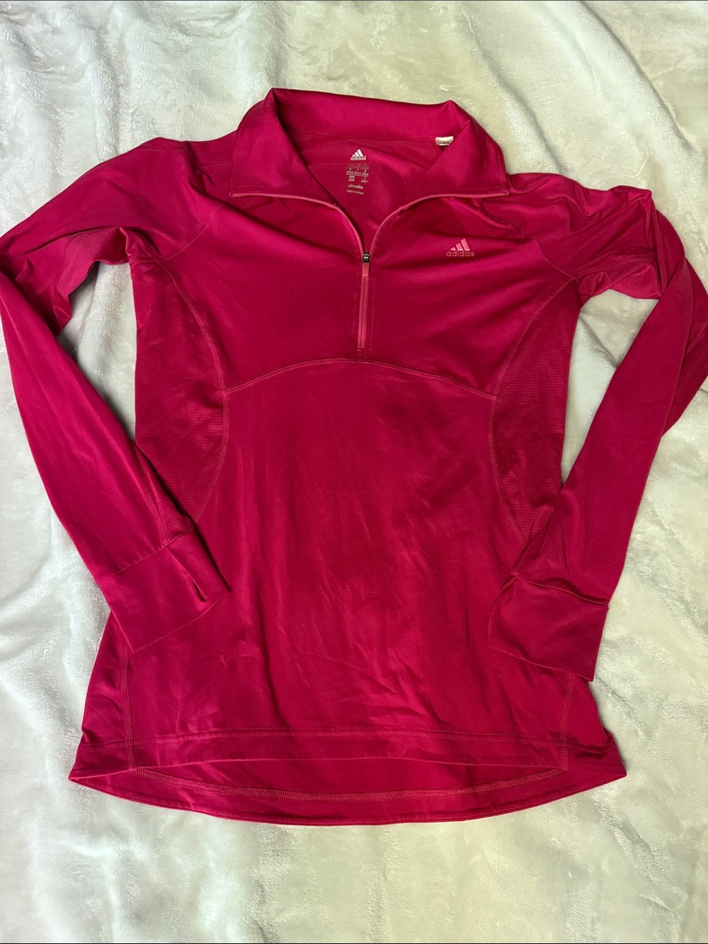 adidas Women's Bright Pink 1/4 Zip Long-Sleeve Performance Top
